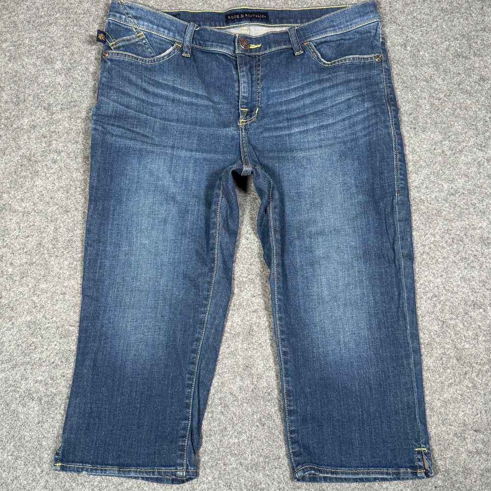 Rock & Republic Roskilde Blue Medium Wash Capri Jeans Women 34x19 R210288
